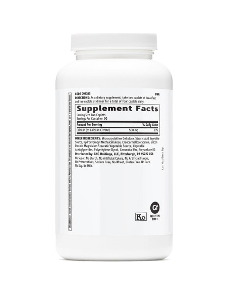 Citrato de Calcio GNC 1000 mg 180 Tabletas Vegetarianas