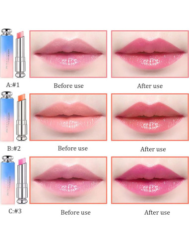 Conjunto de 3 Labiales de Gel Petansy Hidratantes Color Cambiante