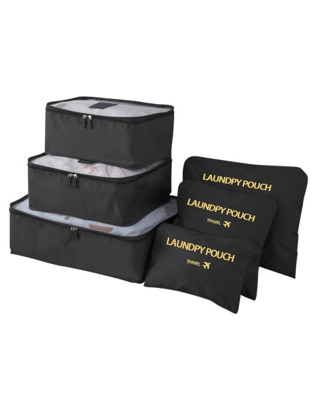 Set de 6 Cubos de Empaque INVODA para Maletas - Negro