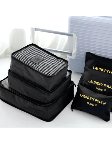 Set de 6 Cubos de Empaque INVODA para Maletas - Negro