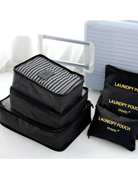 Set de 6 Cubos de Empaque INVODA para Maletas - Negro