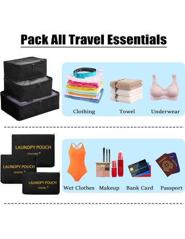 Set de 6 Cubos de Empaque INVODA para Maletas - Negro