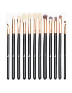 Juego de Brochas de Maquillaje Qivange 12PCS Negro Oro Rosa