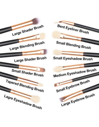 Juego de Brochas de Maquillaje Qivange 12PCS Negro Oro Rosa