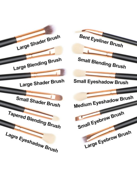 Juego de Brochas de Maquillaje Qivange 12PCS Negro Oro Rosa