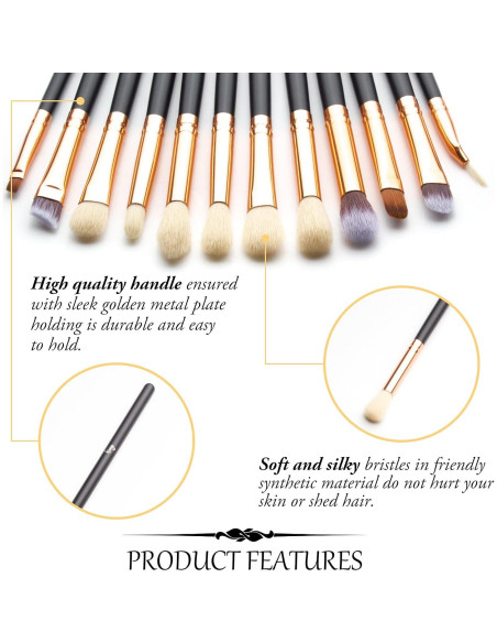 Juego de Brochas de Maquillaje Qivange 12PCS Negro Oro Rosa