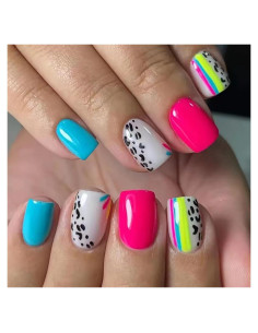 Uñas Postizas Cortas Cuadradas Geyakal 24 Pcs Brillantes