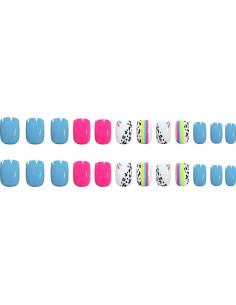 Uñas Postizas Cortas Cuadradas Geyakal 24 Pcs Brillantes 2