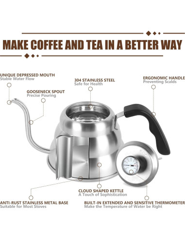 Hervidor de Cuello de Ganso Apusu 1.2L con Termómetro