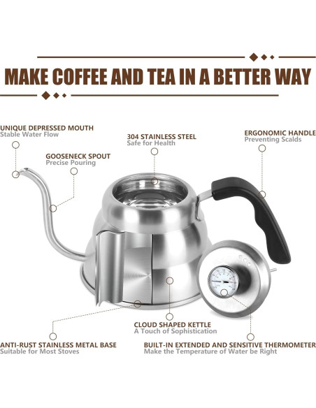 Hervidor de Cuello de Ganso Apusu 1.2L con Termómetro