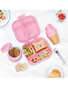 Caja de Almuerzo Bento Aimsnk Rosa con Termo 350ml y 4 Compartimentos 2
