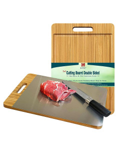Tabla de Cortar Doble Cara Guiogc - Bambú y Acero Inoxidable 304
