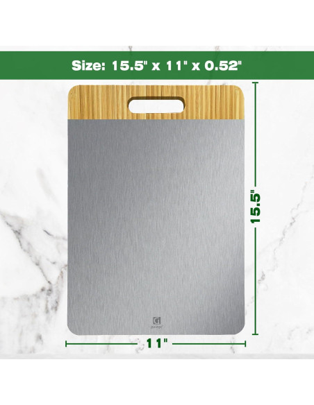 Tabla de Cortar Doble Cara Guiogc - Bambú y Acero Inoxidable 304
