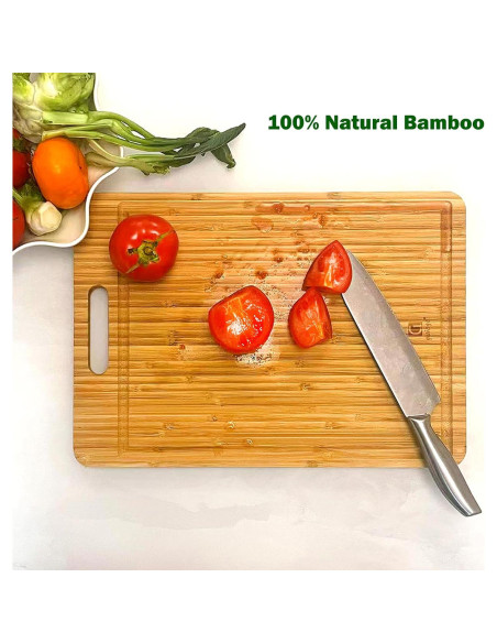 Tabla de Cortar Doble Cara Guiogc - Bambú y Acero Inoxidable 304