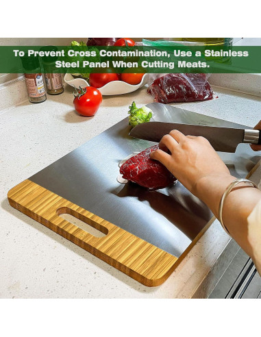 Tabla de Cortar Doble Cara Guiogc - Bambú y Acero Inoxidable 304