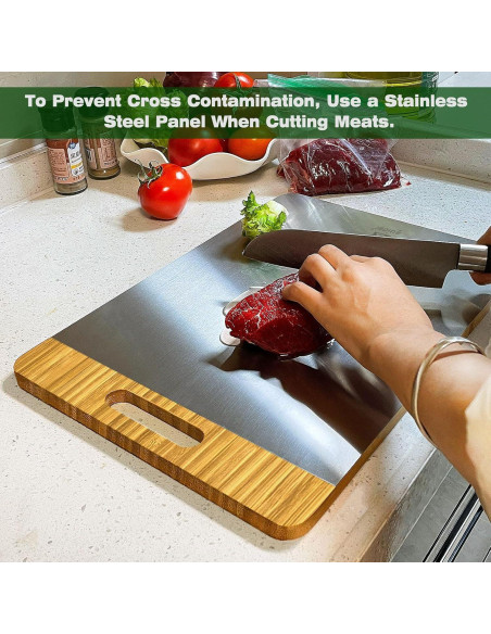 Tabla de Cortar Doble Cara Guiogc - Bambú y Acero Inoxidable 304