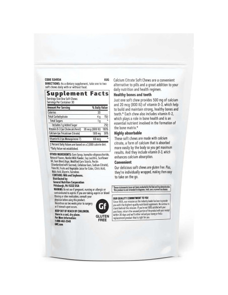 GNC Citrato de Calcio 500mg Caramelos Blandos Sabor Berries