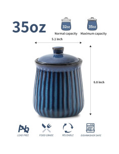 Tarro de Almacenamiento de Cerámica Hasense 35 oz Azul Hermético 2