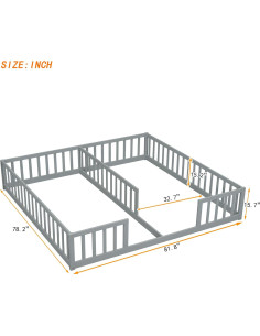 Cama de Piso Twin Luckiofvonne con Barandillas - Gris 2