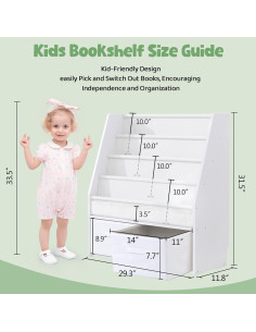 Estantería para Niños MallBest MB300-01, Madera Pino, Blanco 2