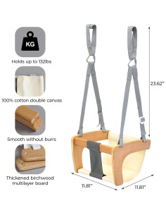 Silla de Columpio para Bebés AVDAR - Madera de Haya y Algodón 100% 2