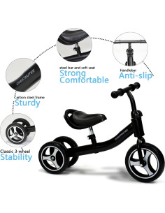 Bicicleta de Equilibrio CHESTNUTER para Bebés 1-3 Años Negra 2