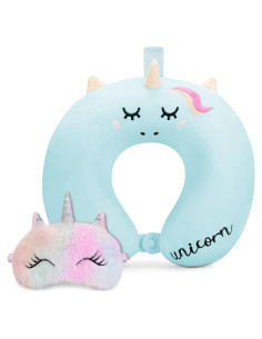 Almohada de Cuello para Niños OBloved Azul con Máscara de Sueño