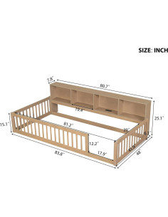 Cama Montessori Twin XL Bellemave con Estantería y Carga 2