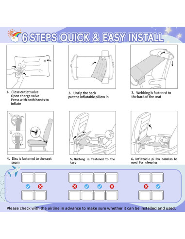 Cama de avión para niños VANDOULUM, Reposapiés inflable 78.74x48.26cm
