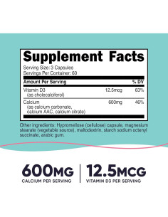 Nutricost Calcio 600mg + Vitamina D3 12.5mcg Vegano 180 Cápsulas 2