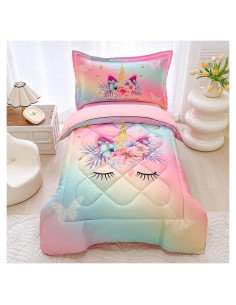 Juego de Ropa de Cama KINBEDY 4 Piezas Unicornio Arcoíris