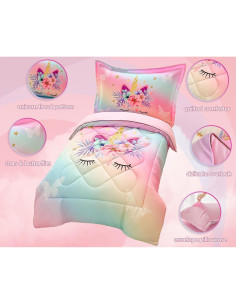 Juego de Ropa de Cama KINBEDY 4 Piezas Unicornio Arcoíris 2
