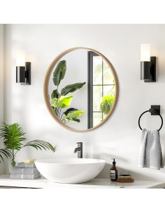 Espejo Redondo de Madera WallBeyond 61 cm Natural para Pared 2