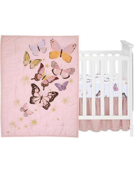 Conjunto de Ropa de Cuna 3 Piezas Lambs & Ivy Mariposa Rosa/Oro