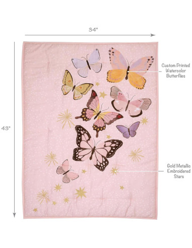 Conjunto de Ropa de Cuna 3 Piezas Lambs & Ivy Mariposa Rosa/Oro