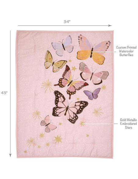 Conjunto de Ropa de Cuna 3 Piezas Lambs & Ivy Mariposa Rosa/Oro