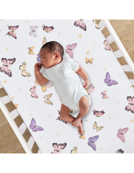 Conjunto de Ropa de Cuna 3 Piezas Lambs & Ivy Mariposa Rosa/Oro