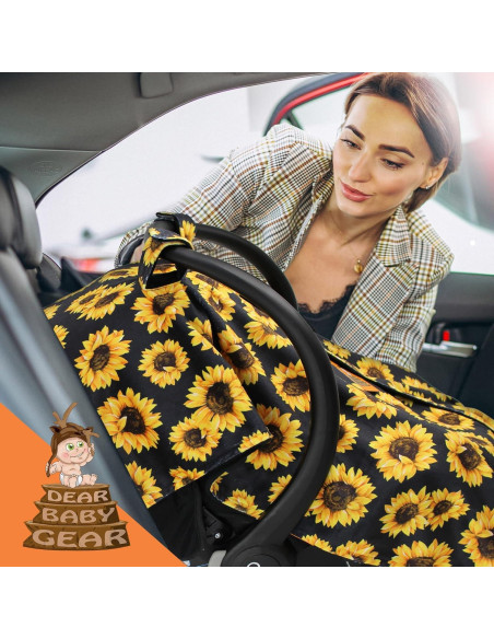 Cubierta de Asiento de Auto Dear Baby Gear - Girasoles sobre Negro Cubierta de Asiento de Auto Dear Baby Gear - Girasoles sobre Negro