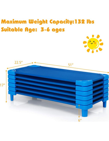 Camas Apilables KOTEK para Niños - 6 Unidades Azul 130x57 cm