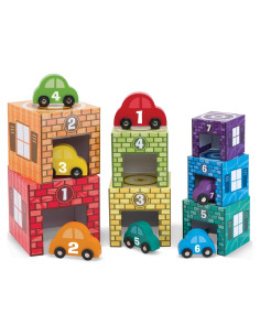 Conjunto de Garajes y Coches de Madera Melissa y Doug - 7 Garajes y 7 Coches