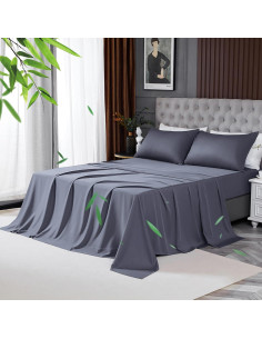 Sábanas Rey HCORA 400 Hilos Viscosa Bambú Gris Oscuro 2