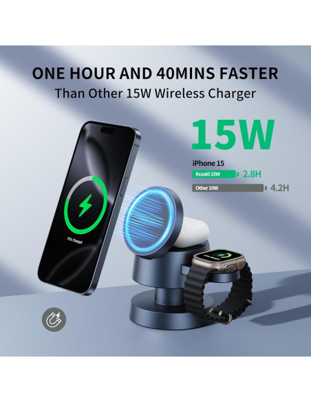 Estación de Carga Inalámbrica Magnética 4 en 1 Kcuskl 15W