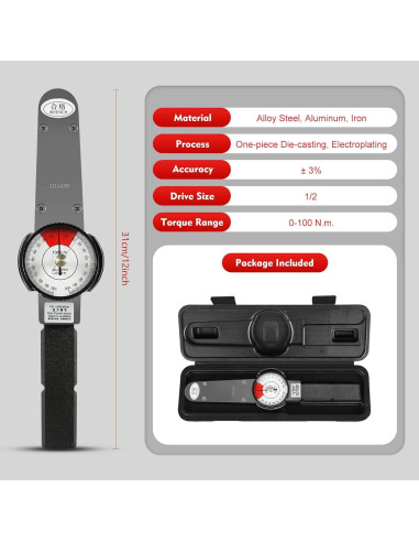 Llave de Torque Dial Pinkelin 0-100 N.m con Caja