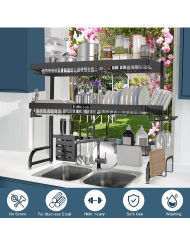 Escurridor de Platos Ajustable Babosas Acero Inoxidable 3 Niveles