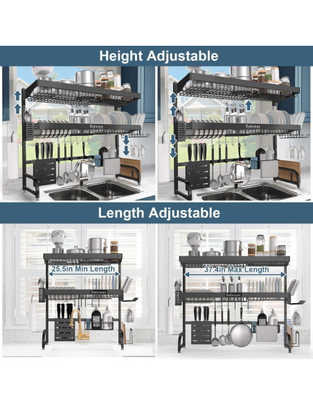 Escurridor de Platos Ajustable Babosas Acero Inoxidable 3 Niveles