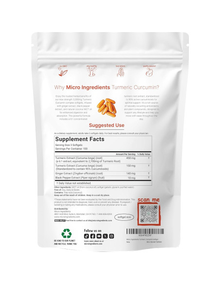 Suplemento de Cúrcuma Curcumina 3000mg Micro Ingredients 300 Gelatinas