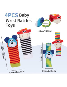 Set de 4 Sonajeros de Muñeca y Calcetines Animales PADONISE 2