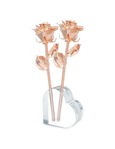 Rosa Eterna Oro Rosa - 2 Rosas Reales en Jarrón Acrílico