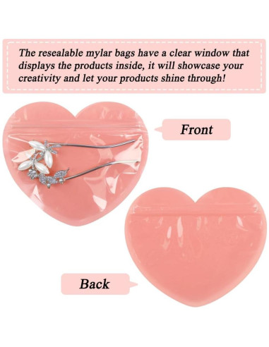 100 Bolsas de Joyería Rosa Mylar 13x8.9 cm con Cierre Ziplock