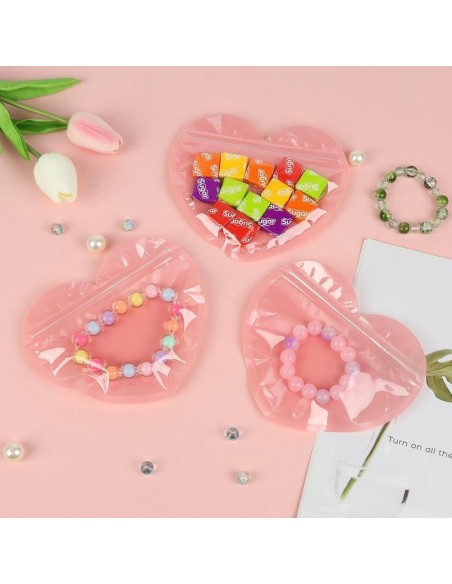 100 Bolsas de Joyería Rosa Mylar 13x8.9 cm con Cierre Ziplock
